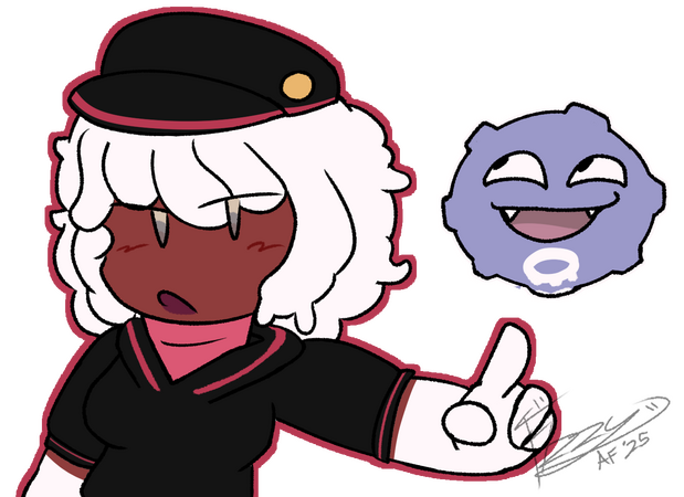 (2025) artfight attack on ur1trueidol featuring her oc, delta and her koffing