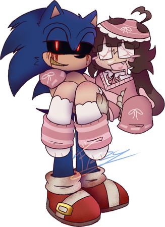 (2025) yumeship art trade with ur1trueidol featuring their yumesona kiel alongside sonic.exe