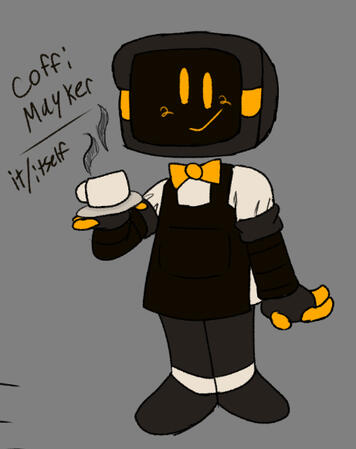 (2024) concept art for a background character in T33V-33 named C0FFI-MAYK3R